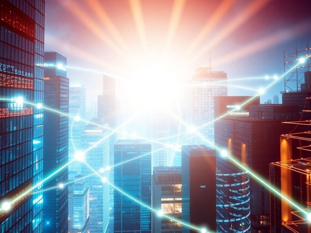 Structuri digitale moderne conectând elemente economice.